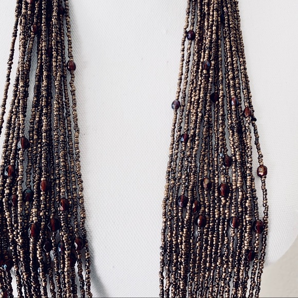 BROWN PASHMINA TASSEL STATEMENT NECKLACE - Picture 2 of 10